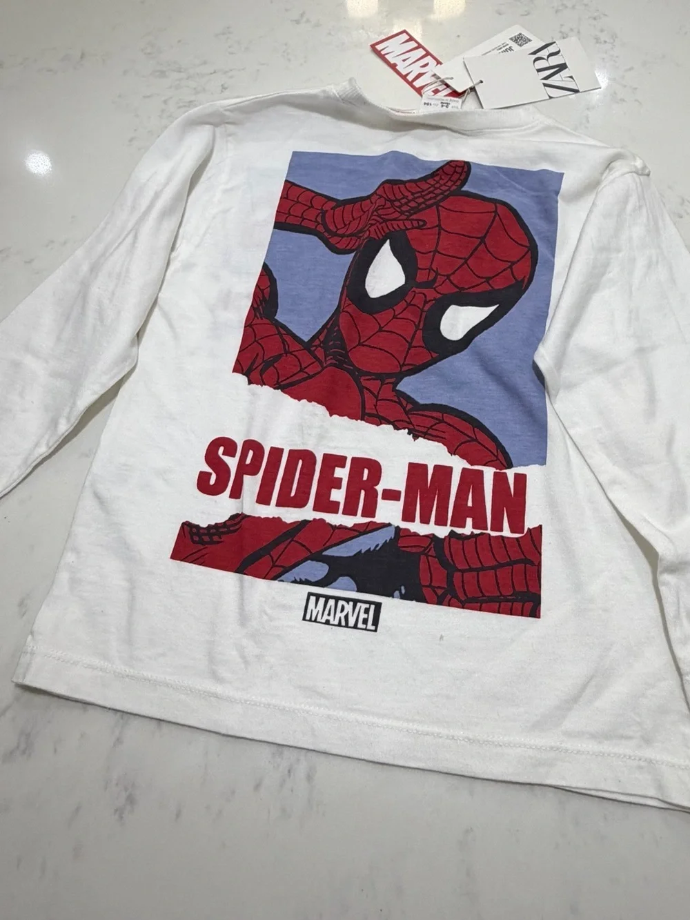 Zara White Tee with Red & Blue Spider-Man Print